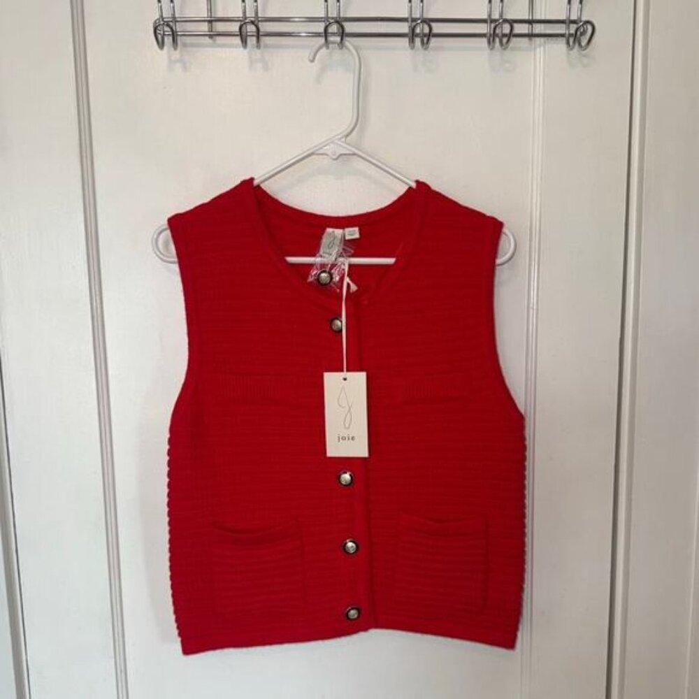 New Joie Button Up Knit Cardigan Sweater Vest Red Women's size M